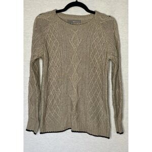 360Sweater Cable Knit Sweater Womens XS Tan Side Zip Cashmere Angora Blend Cabin